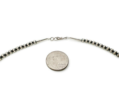 Native American 5mm Sterling Silver Beads Navajo 30" Single Strand Necklace