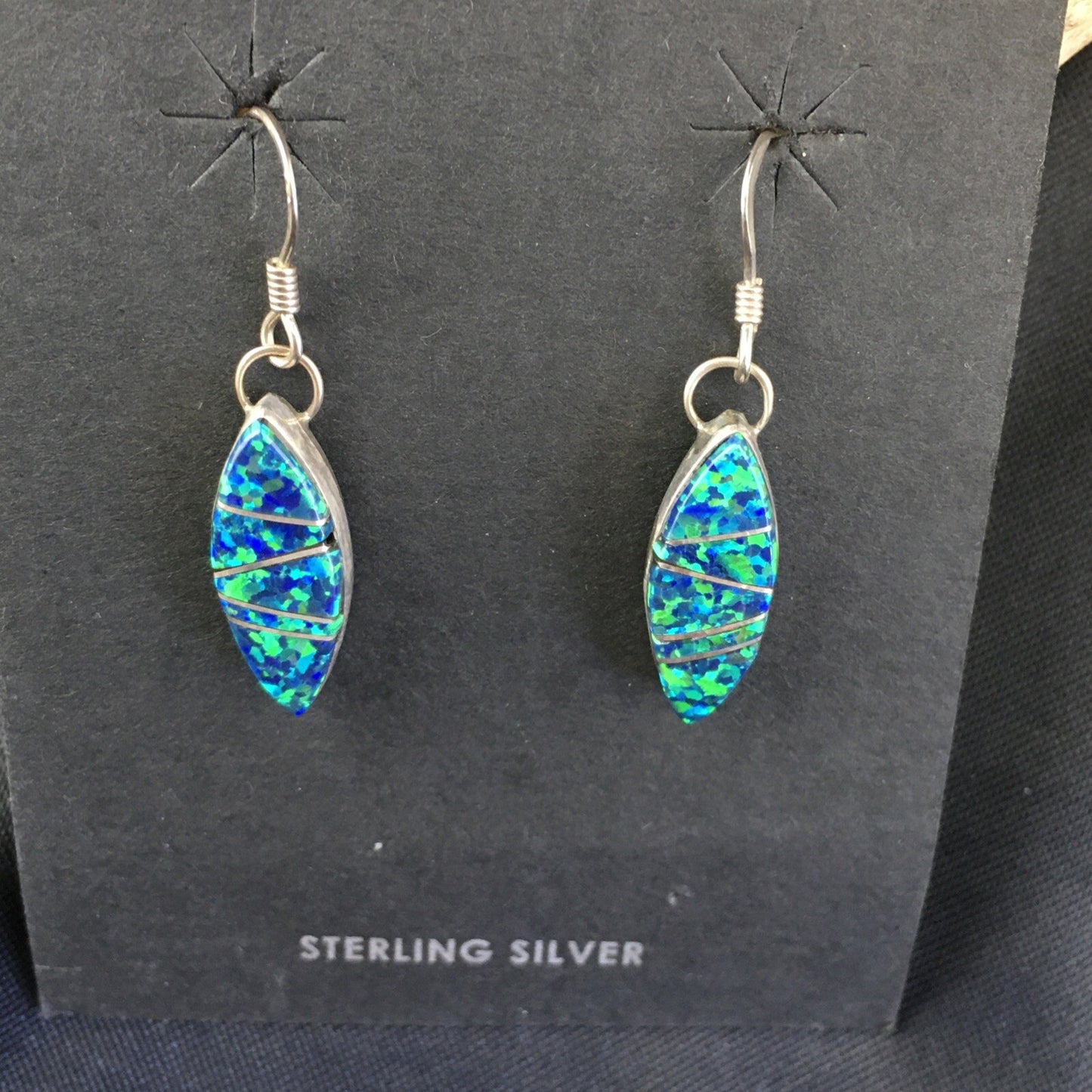 Blue Opal Inlay Navajo Indian Sterling Silver Earrings 2015