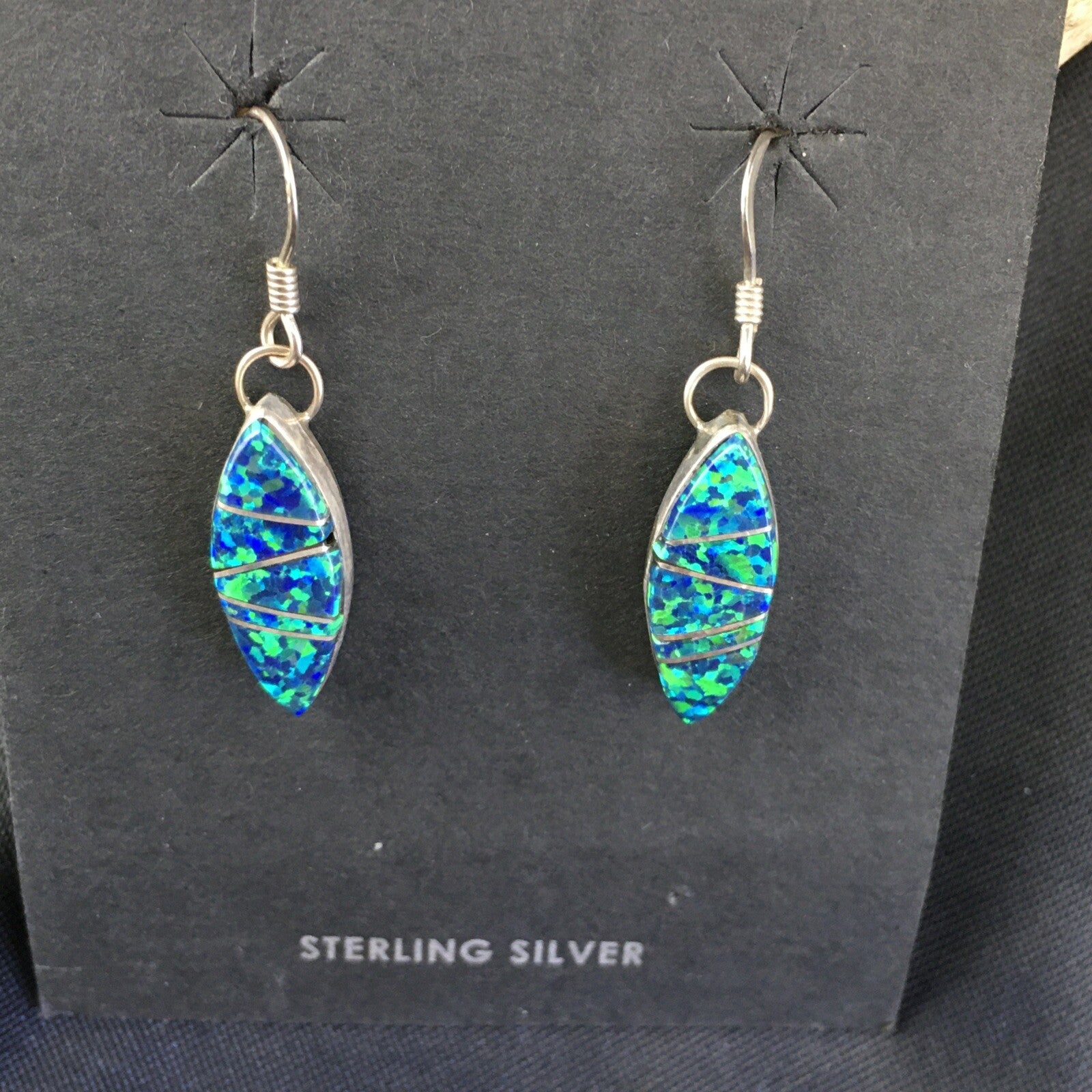 Blue Opal Inlay Navajo Indian Sterling Silver Earrings 2015