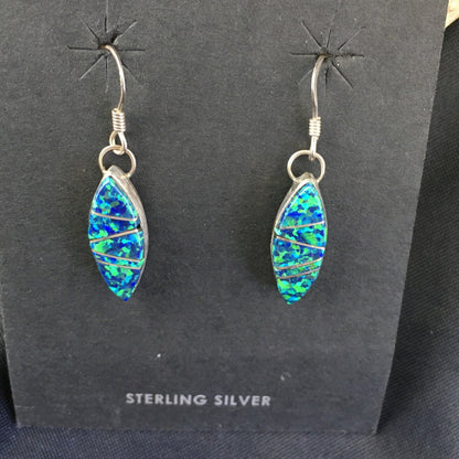 Blue Opal Inlay Navajo Indian Sterling Silver Earrings 2015