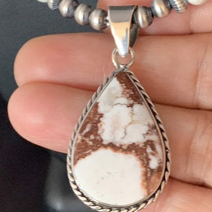 Navajo Pearls Sterling Silver Wild Crazy Horse Turquoise Necklace Pendant 13905
