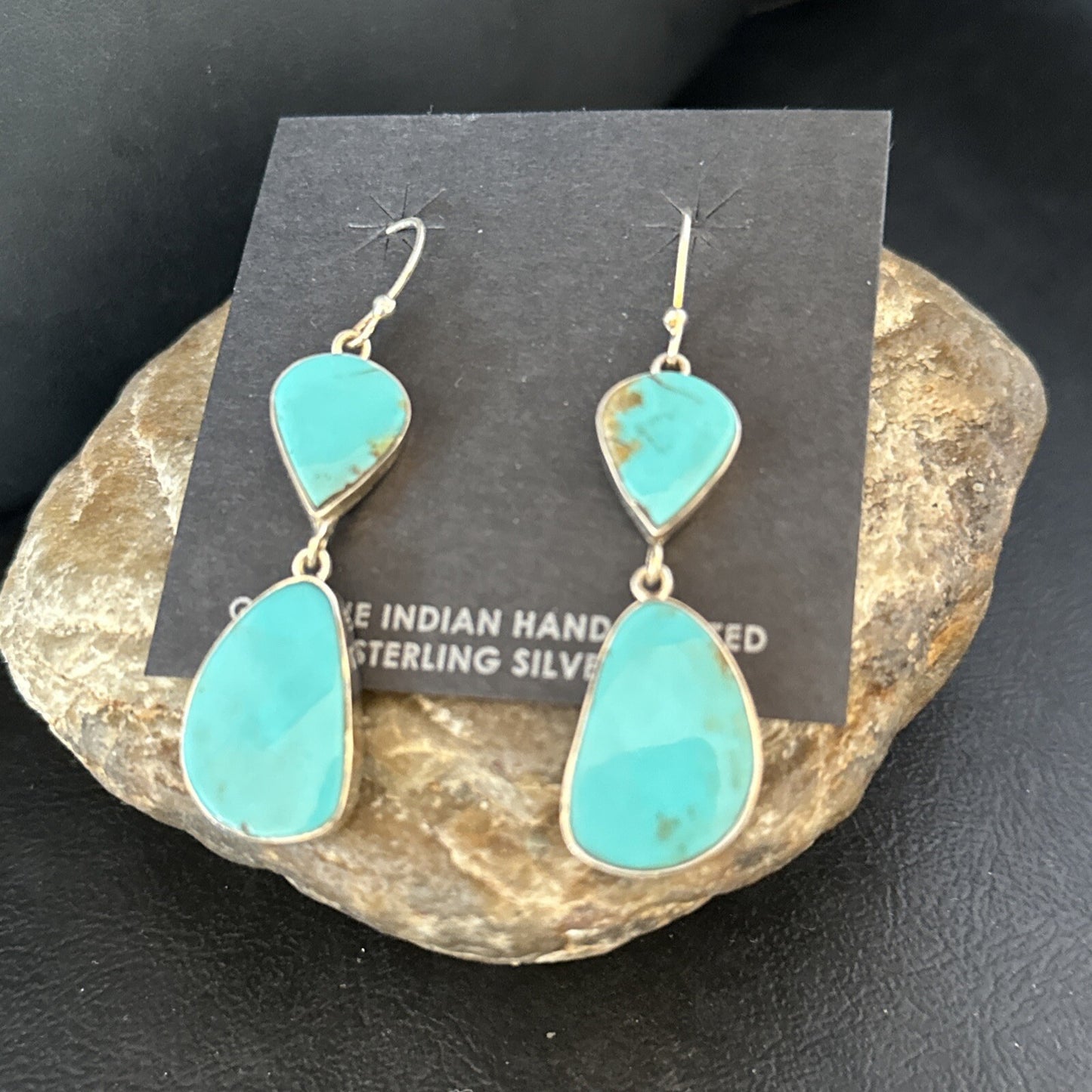 Blue Kingman Turquoise Navajo Sterling Silver Dangle 1.5" Earrings 14576