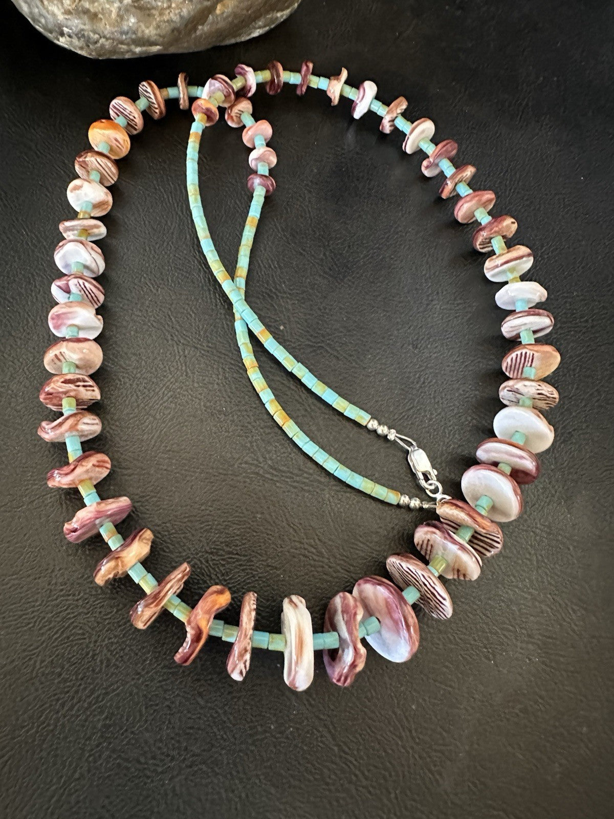 Purple Spiny Oyster Turquoise Navajo Pearls Sterling Silver Necklace 29” 19465