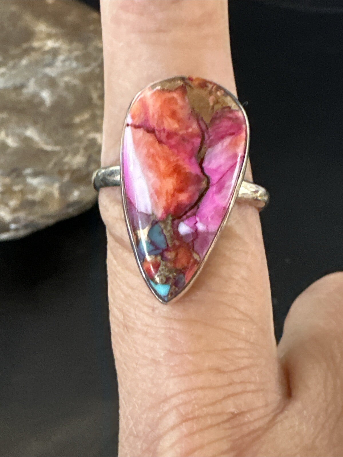 Blue Turquoise Purple Spiny Oyster Navajo Sterling Silver Ring Size 10 18201