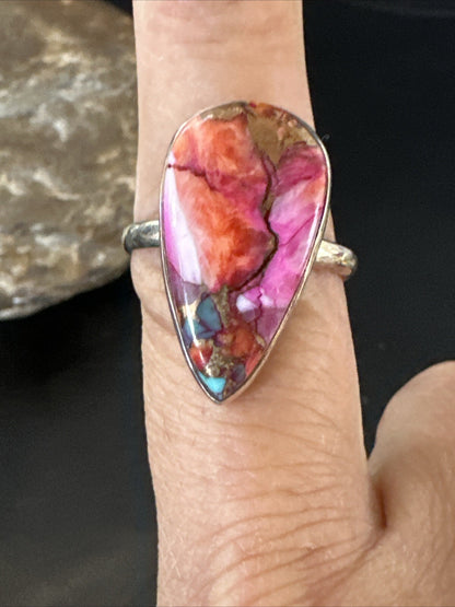 Blue Turquoise Purple Spiny Oyster Navajo Sterling Silver Ring Size 10 18201