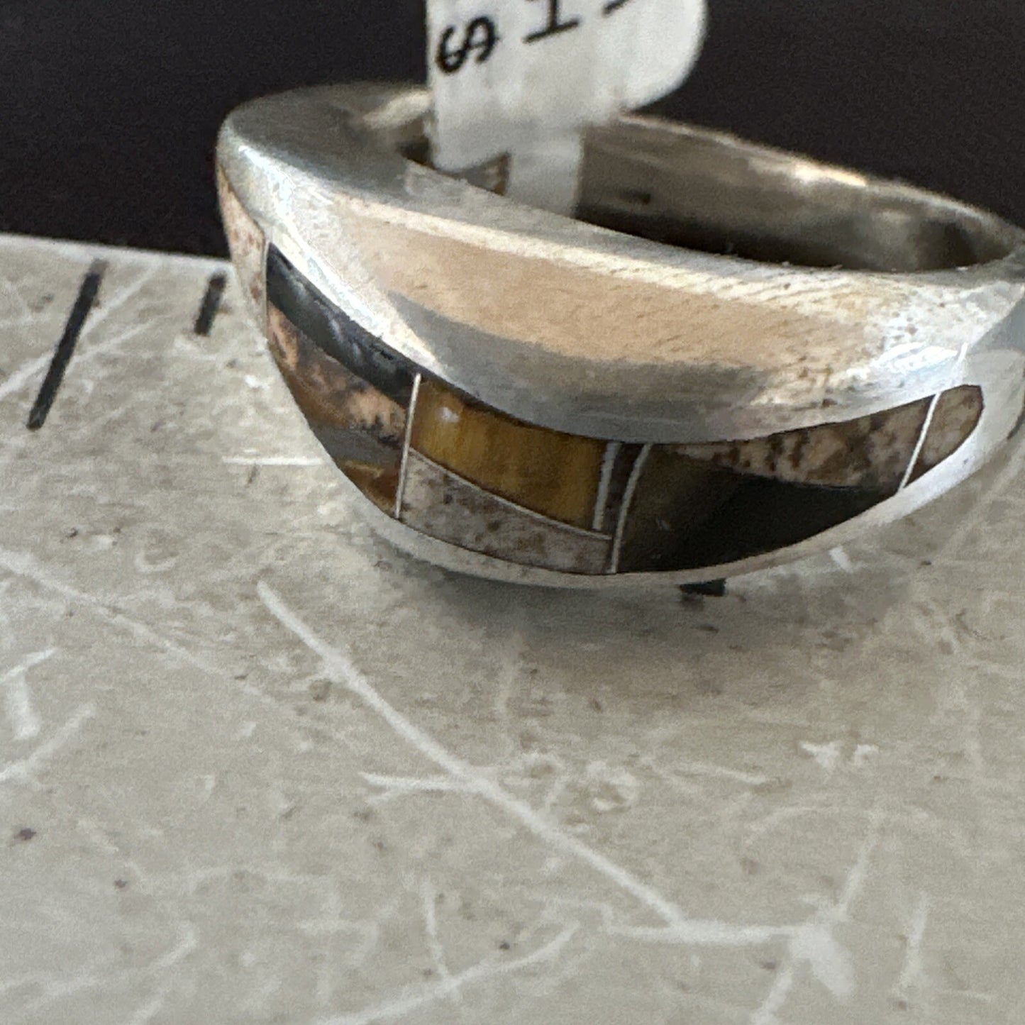Navajo Black Onyx Tiger's Eye Inlay Sterling Ring Size 6 18701