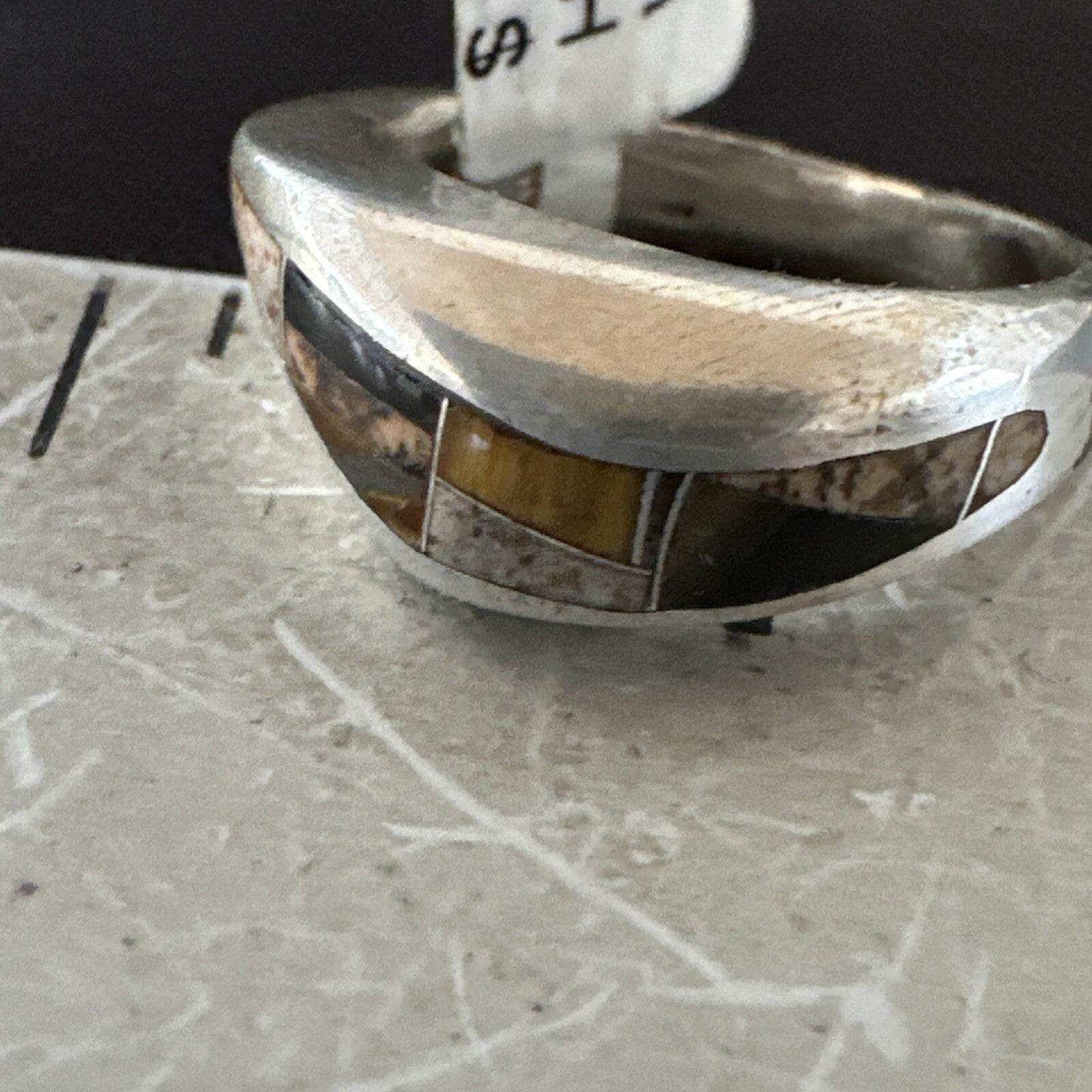 Navajo Black Onyx Tiger's Eye Inlay Sterling Ring Size 6 18701