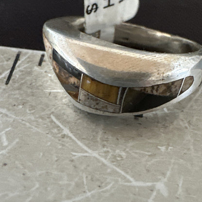 Navajo Black Onyx Tiger's Eye Inlay Sterling Ring Size 6 18701