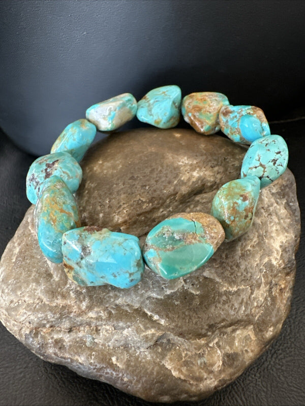 Men's Women's Blue Turquoise Stretch Stone Friendship Bracelet 7" | Authentic Native American Handmade | 18866