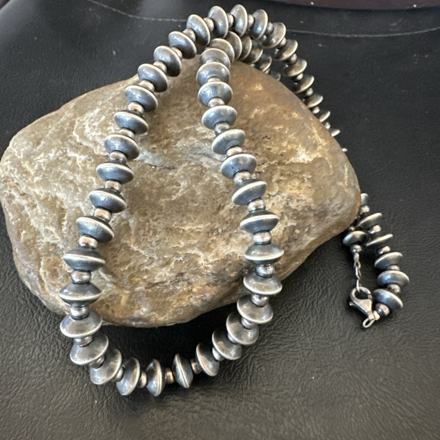 Sterling Silver Beads 8mm Rondelle Flat Sterling Silver Beads Necklace 19” 18832