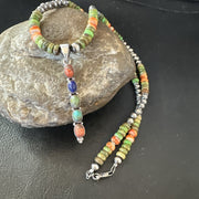 Feather Multicolor Turquoise Pendant Navajo Necklace | Sterling Silver | Authentic Native American Handmade | 18733