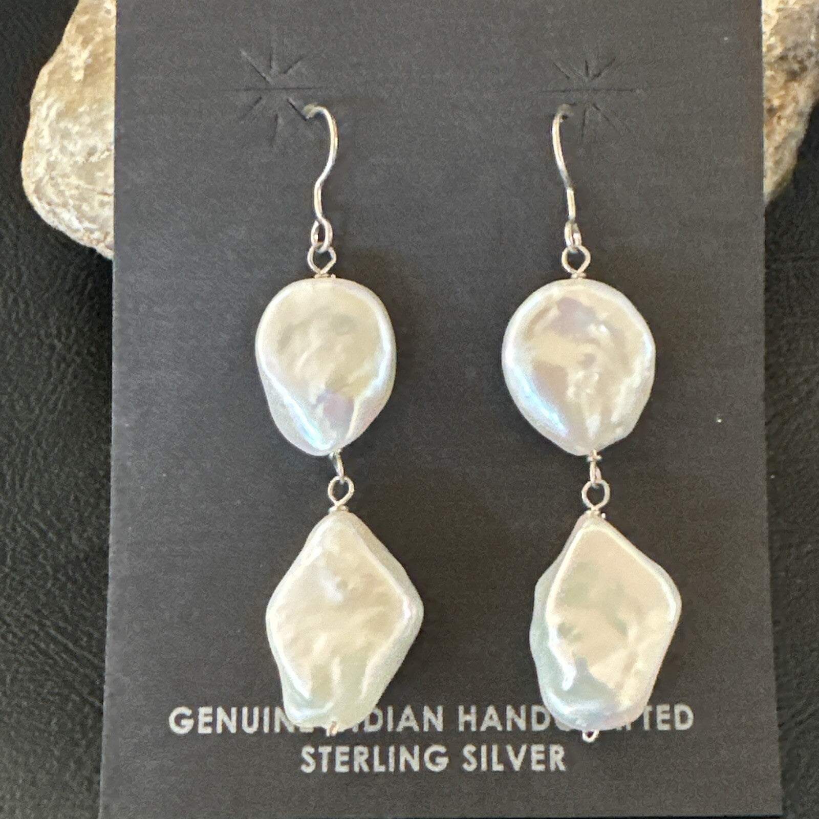 Beautiful White Sterling Silver Freshwater Pearl Dangle Earrings 1.5" 3077