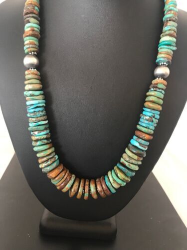 Blue Green Turquoise Navajo Pearls Sterling Silver Necklace 20” 08579
