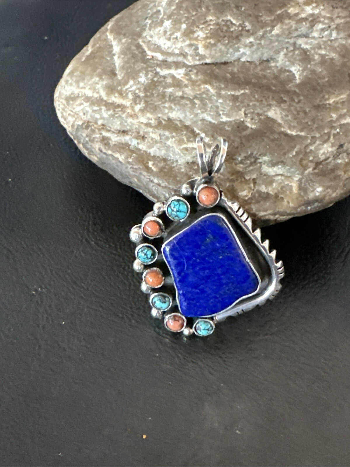 Blue Lapis Cluster Pendant Navajo Sterling Silver Beads Necklace 18754