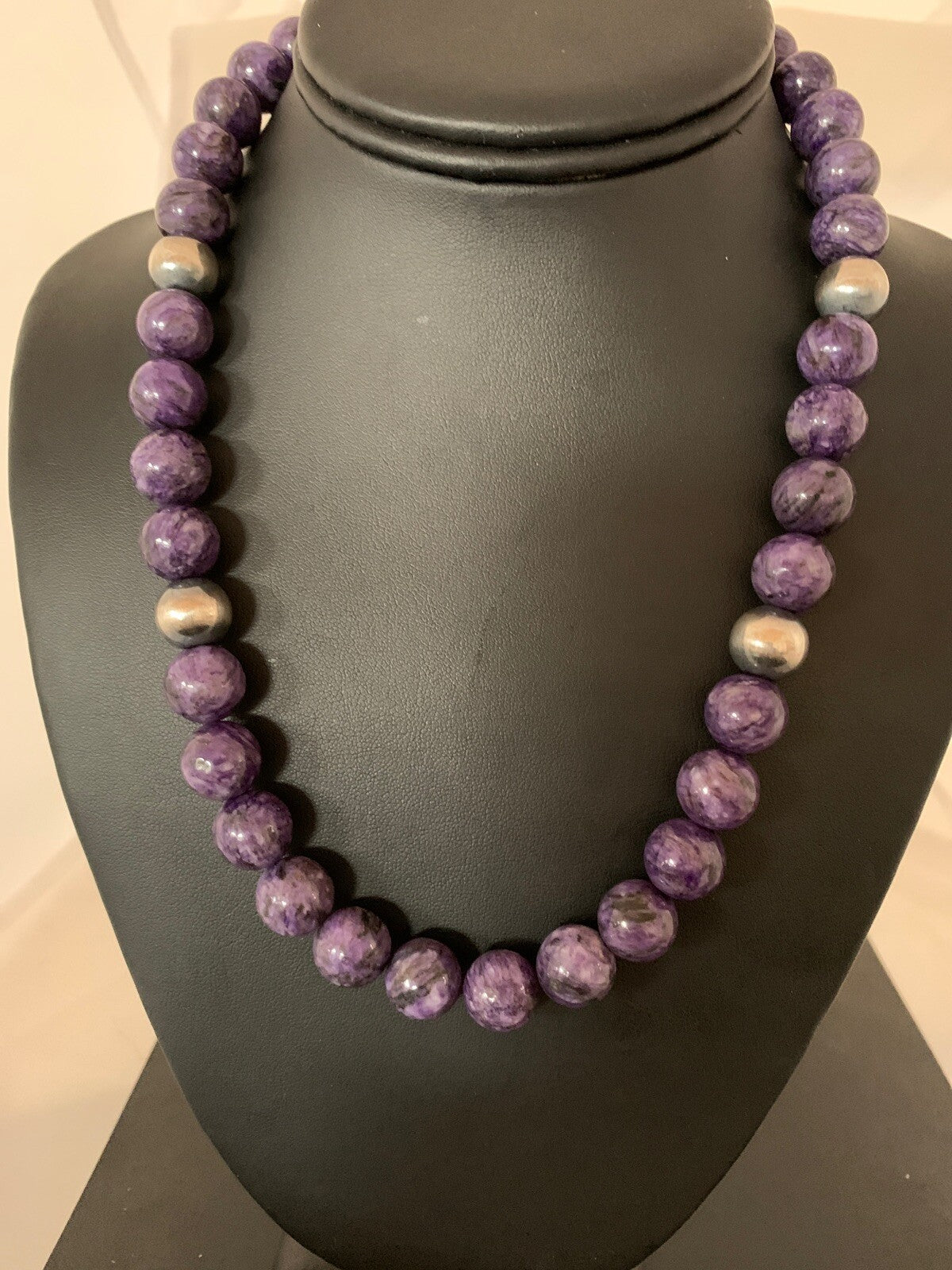 Purple Stone Bead Navajo Pearls Sterling Silver Necklace 04660