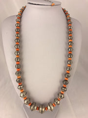 Spiny Oyster Navajo Pearls Bench Bead Necklace 21" | Sterling Silver | Authentic Native American Handmade | 95407