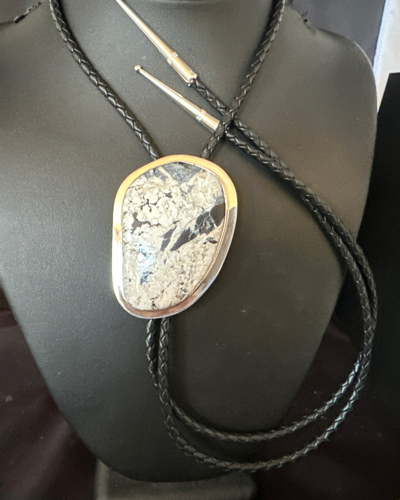 Mens BOLO TIE WHITE BUFFALO TURQUOISE Sterling Silver Navajo 2.5 in 15005