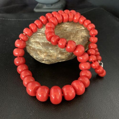 Navajo Graduated Bamboo Coral Strand Necklace Sterling Silver 23" 13521