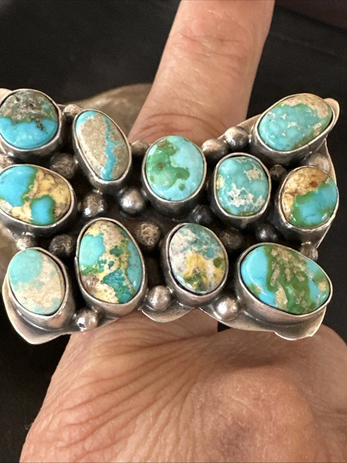 Butterfly Navajo Sterling Silver Cluster Sonoran Blue Turquoise Ring Sz 11 18604