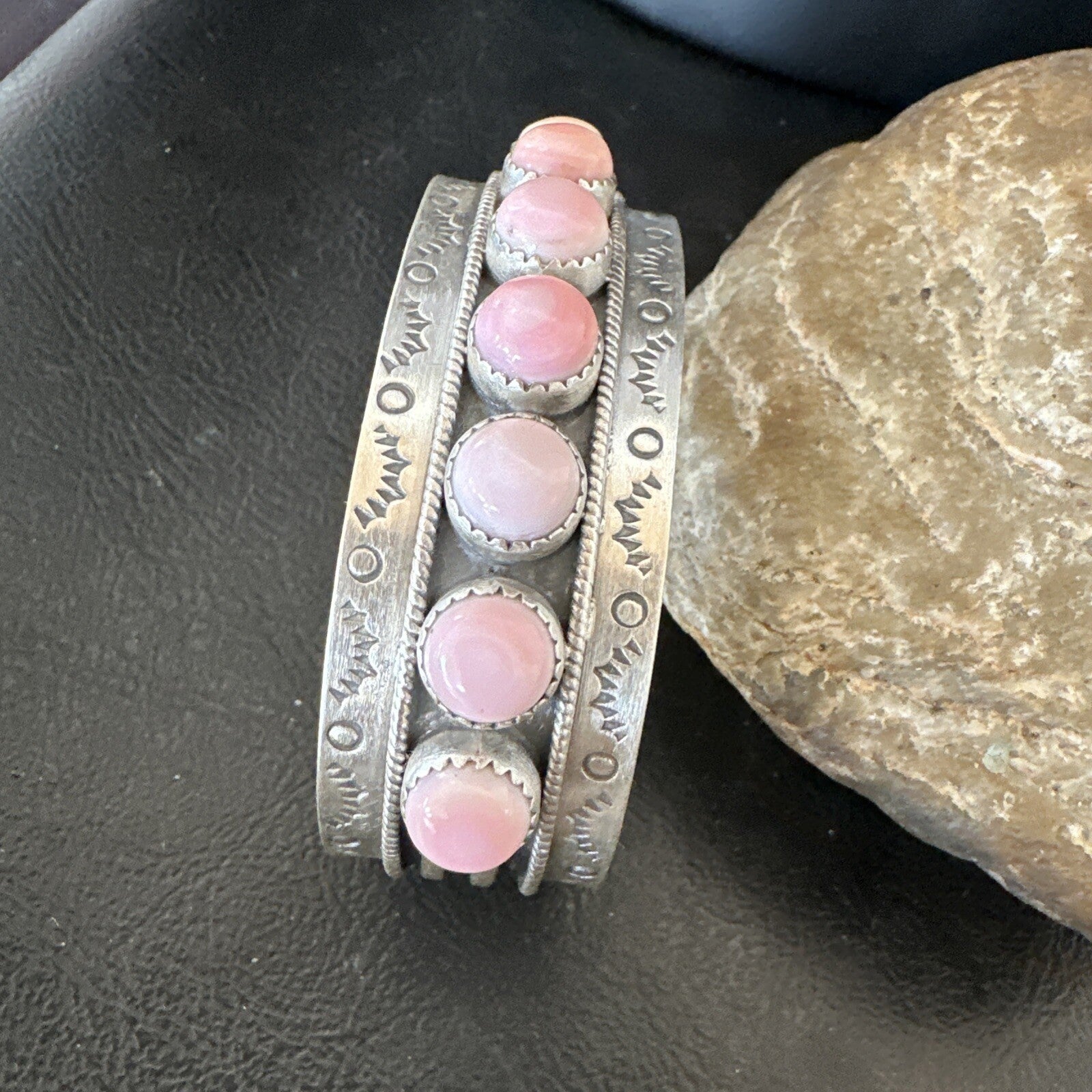 Navajo Pink Conch Cluster Sterling Silver Cuff Bracelet 18863