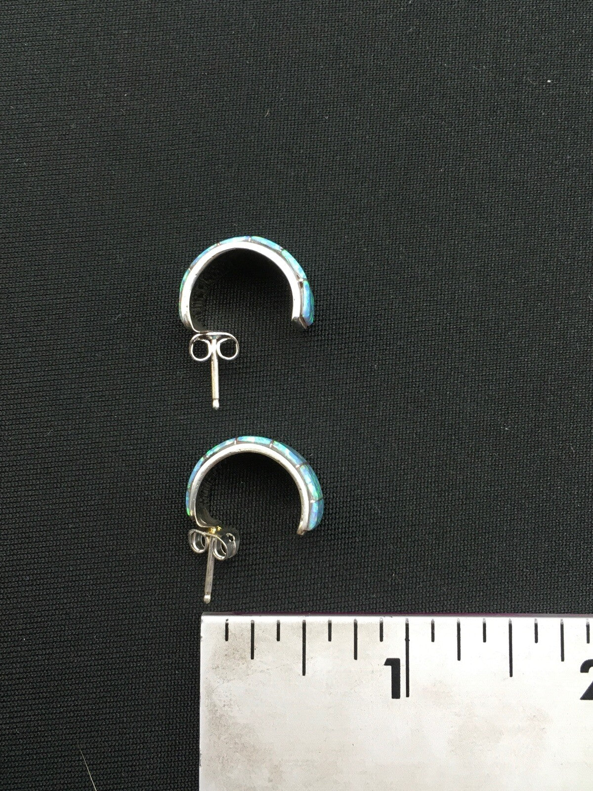 Native American Blue Opal Navajo Sterling Silver Earrings 0.5” 4740