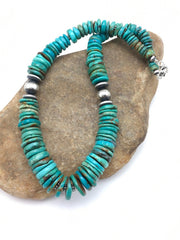 Navajo Graduated Turquoise Necklace 18" | Sterling Silver | Authentic Native American Handmade | 04045