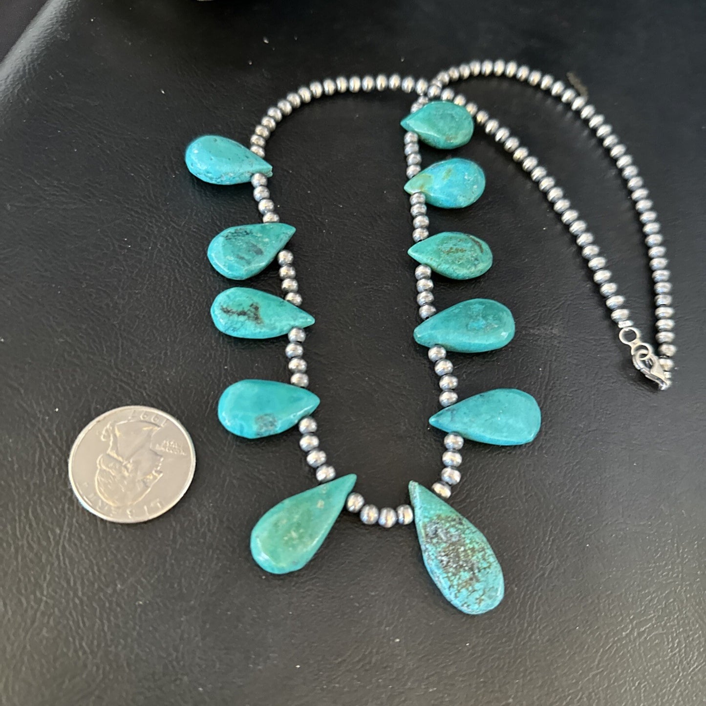 Sterling Silver Beads Blue Turquoise Necklace 14298