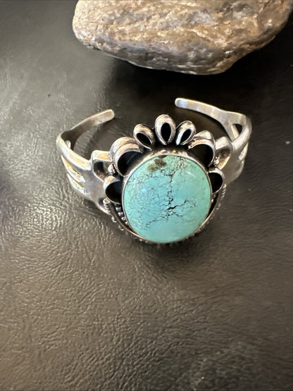 Yazzie Mens Blue Turquoise Navajo Sterling Silver Tufa Cast Cuff Bracelet 19694