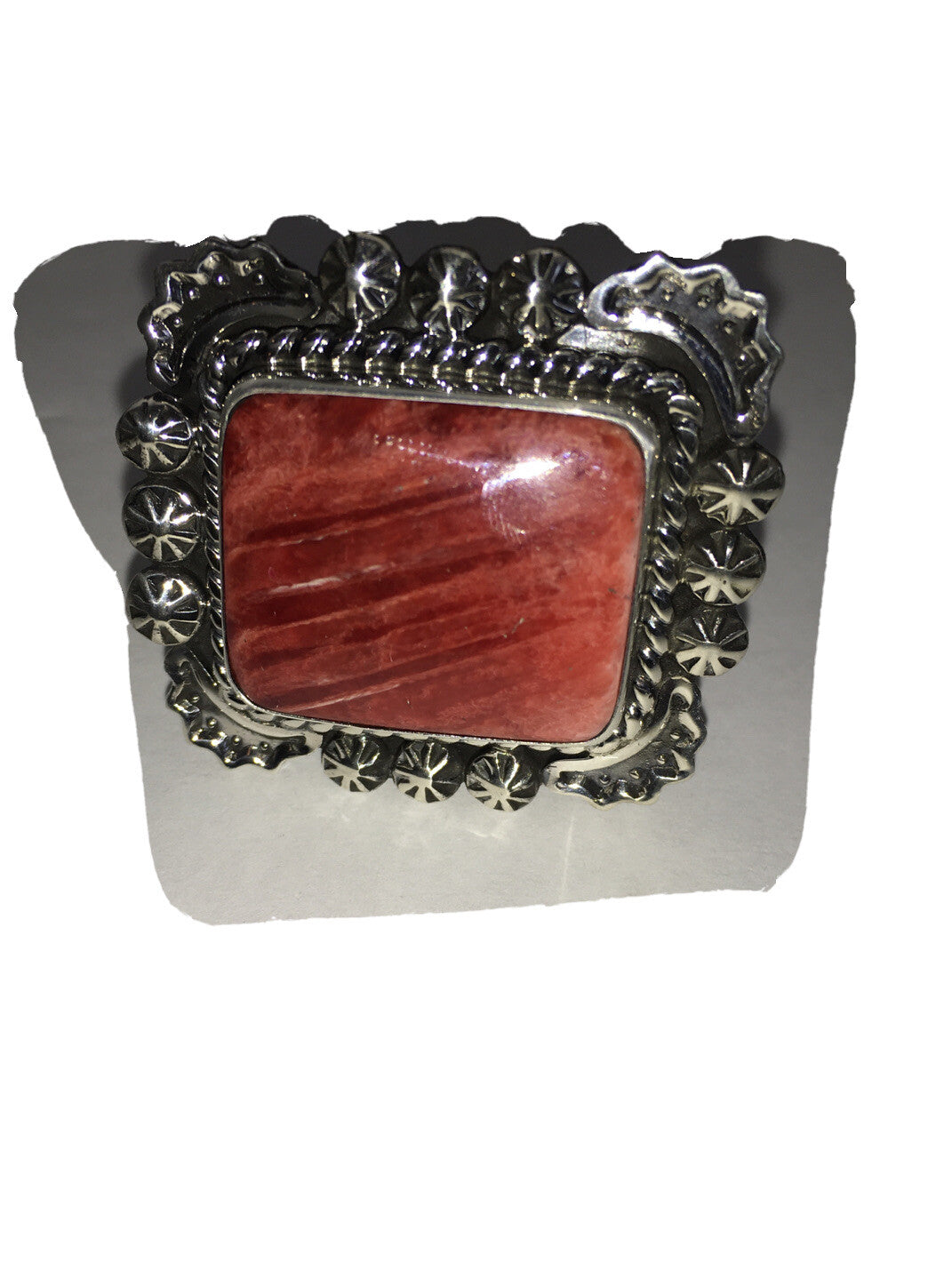 Navajo Sterling Silver Red Spiny Oyster Ring Size 8.5 01811