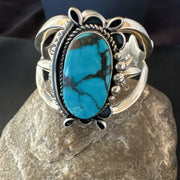Yazzie Kingman Turquoise Navajo Tufa Cast Cuff Bracelet | Sterling Silver | Authentic Native American Handmade | 19691