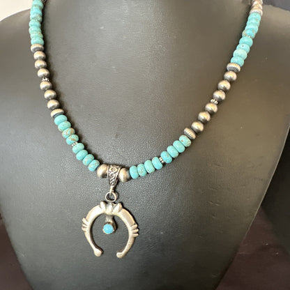 Mens Blue Turquoise Naja Pendant Navajo Sterling Silver Necklace 16643