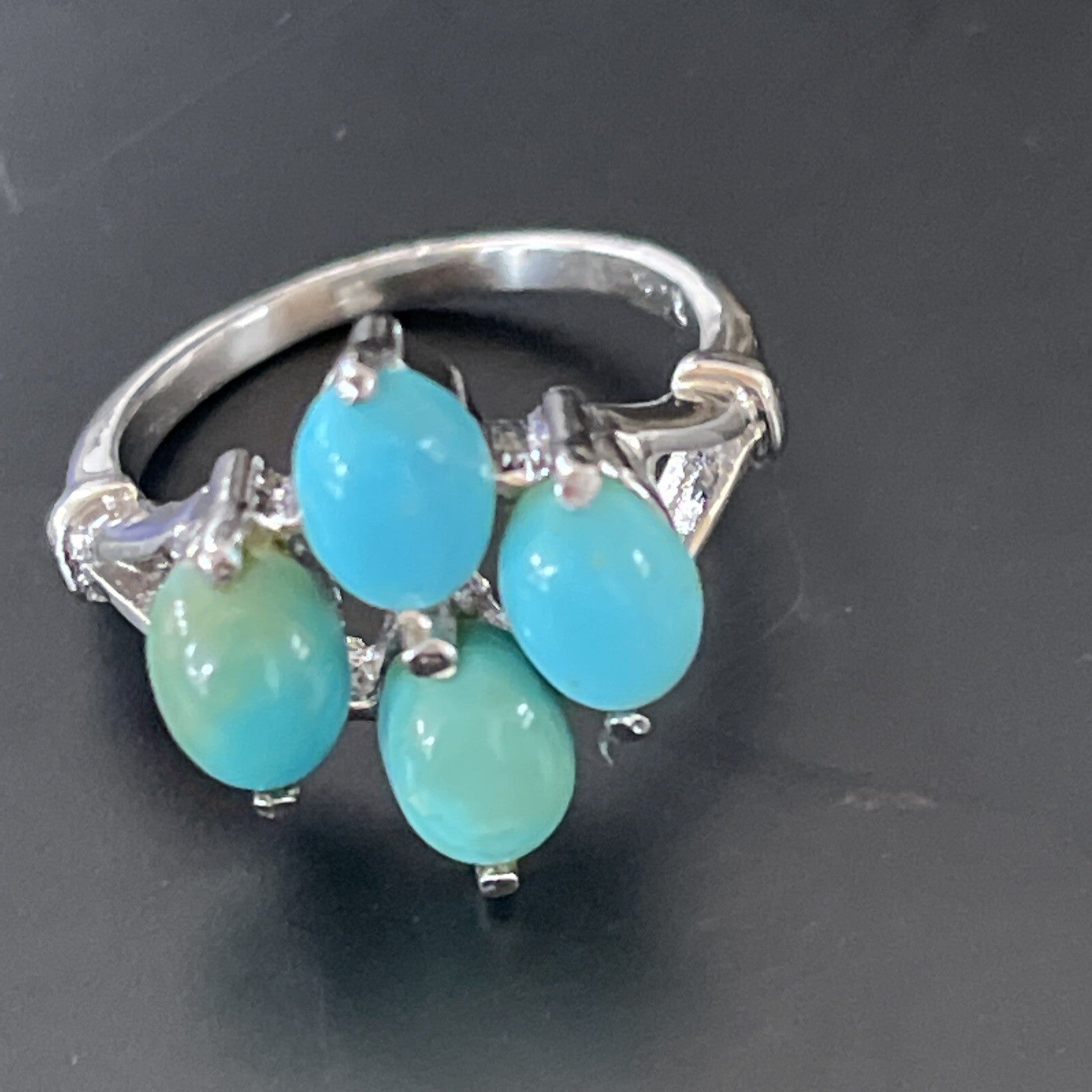 Blue Turquoise Navajo Sterling Silver Cluster Ring Size 6.5 11448