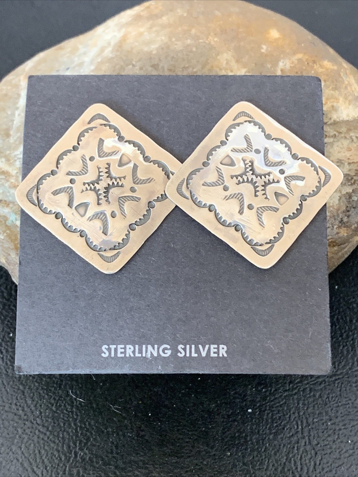 Womens Southwestern Sterling Silver Post Earrings 01655
