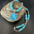 Blue Kingman Turquoise 2 Sided Pendant Navajo Necklace 20" | Sterling Silver | Authentic Native American Handmade | 19516