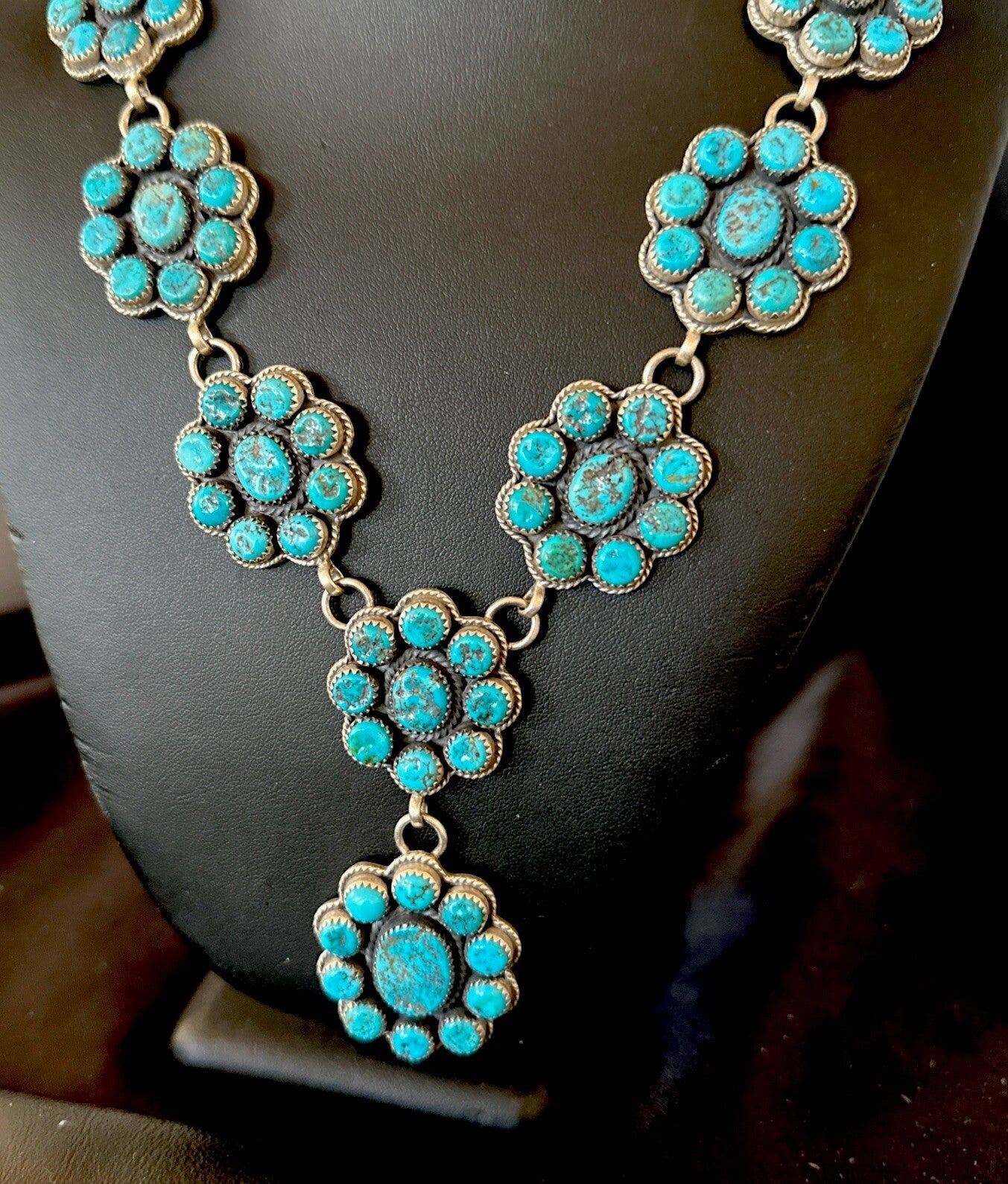 Cluster Lariat Blue Kingman Turquoise Necklace Pendant Navajo 30” 18795
