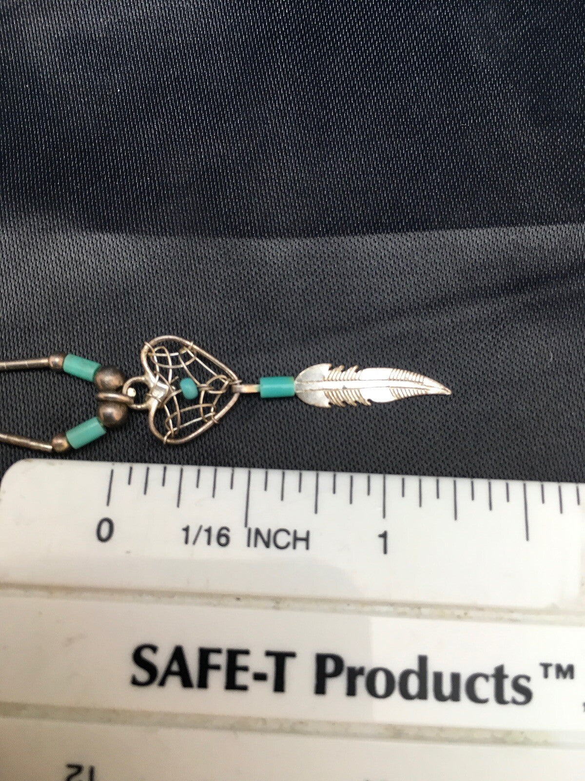 Native Turquoise Feather Pendant Navajo Sterling Silver Necklace 18059