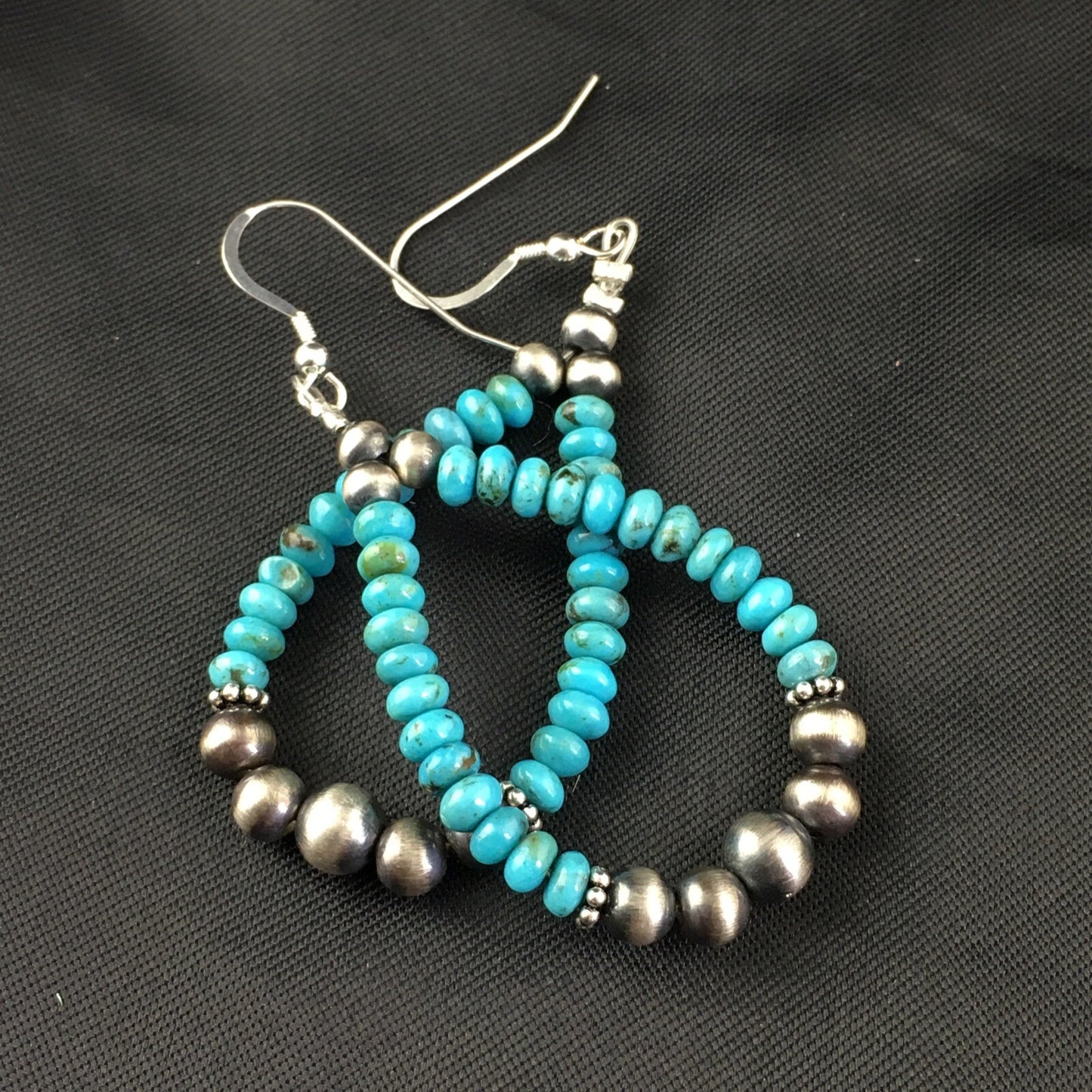 Blue Turquoise Bead Sterling Silver Beads Navajo Earrings 1.75" 1971