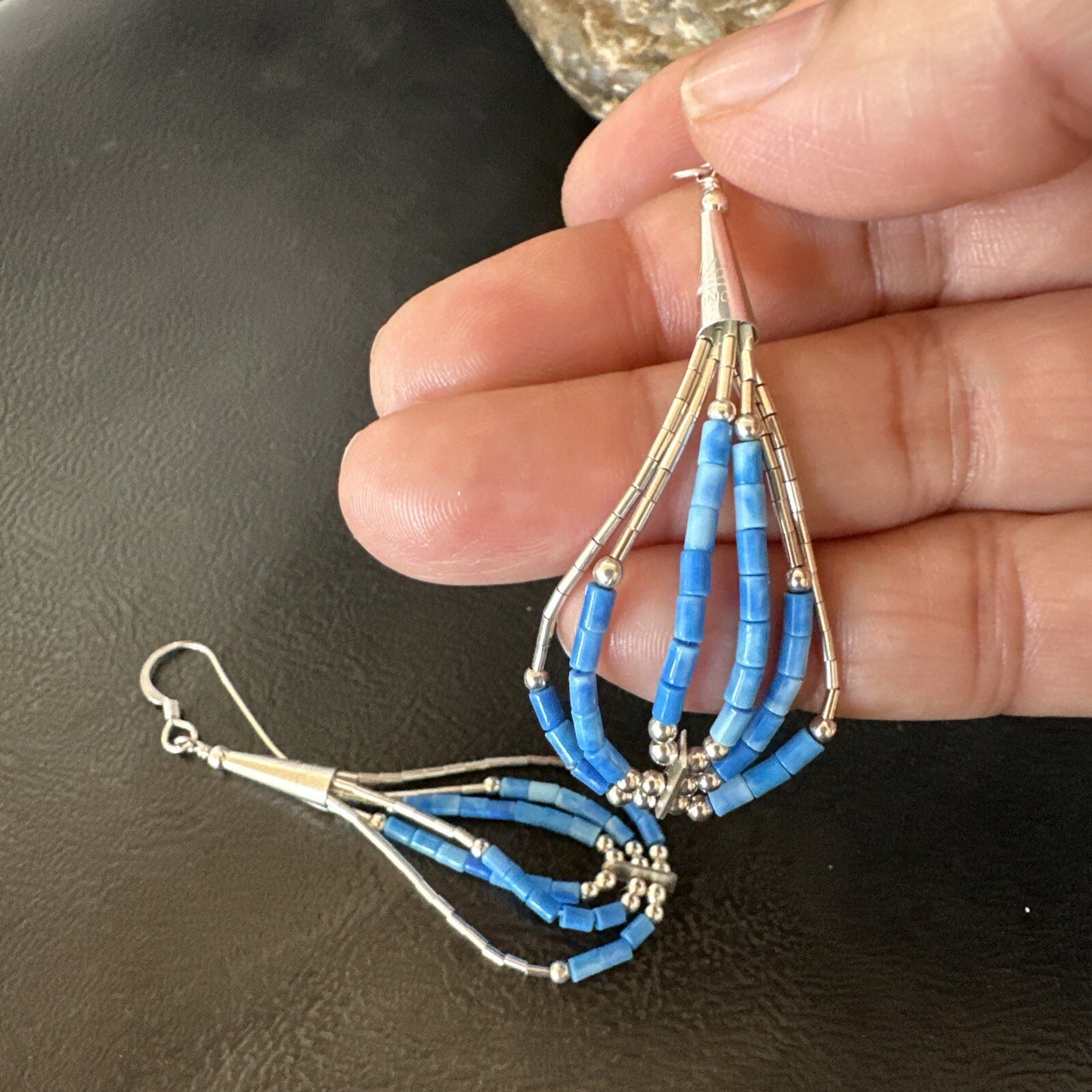 Blue Denim Lapis 3S Heishi Liquid Sterling Silver Dangle Earrings 18098