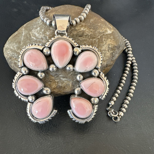 Pink Conch Navajo Naja Pendant | Sterling Silver | Authentic Native American Handmade | 18928