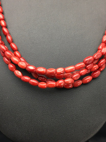 Red Bamboo Coral 4 Strand Navajo Sterling Silver Necklace 21" 02875