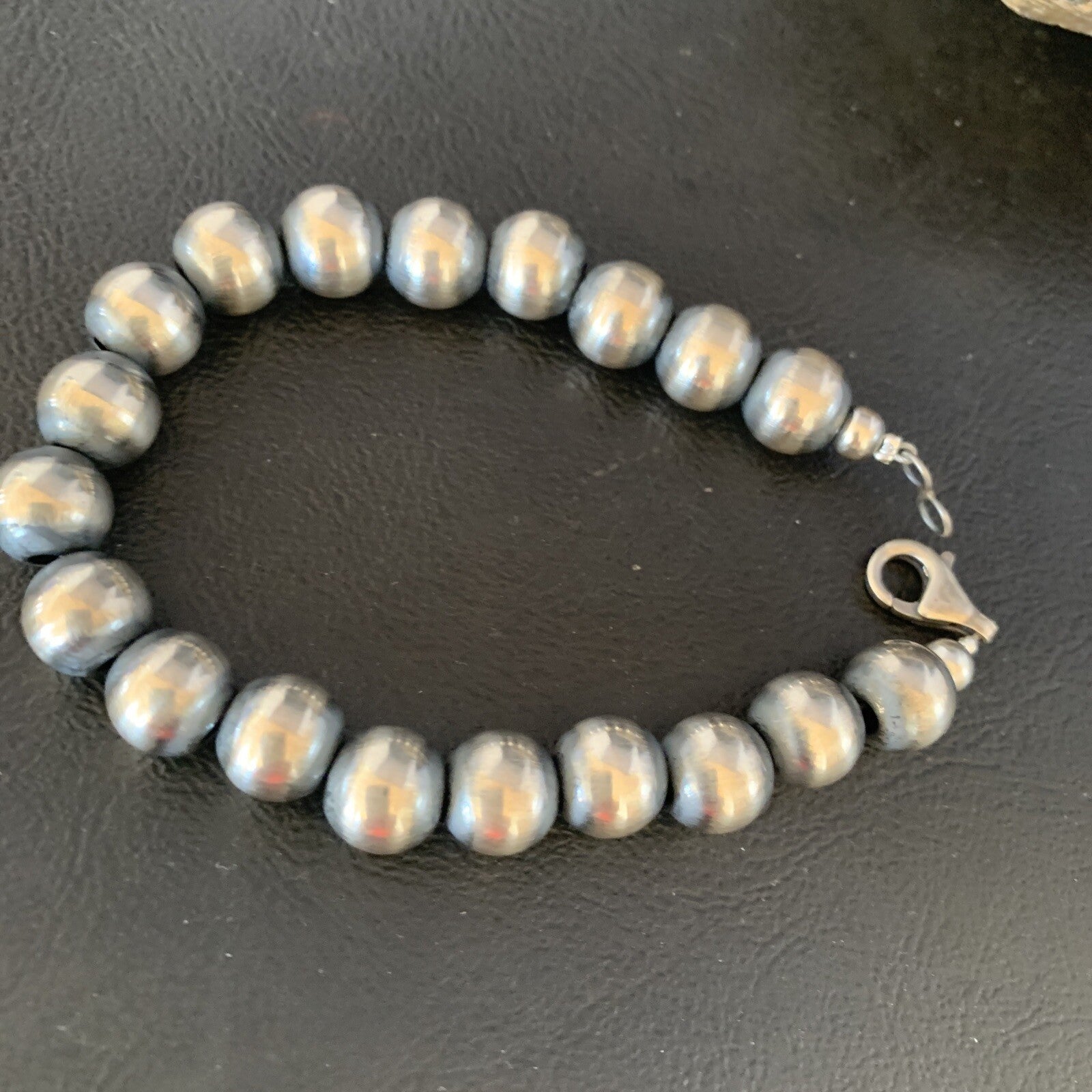 Native American Navajo 10mm Beads 7” Sterling Silver Bracelet 91007