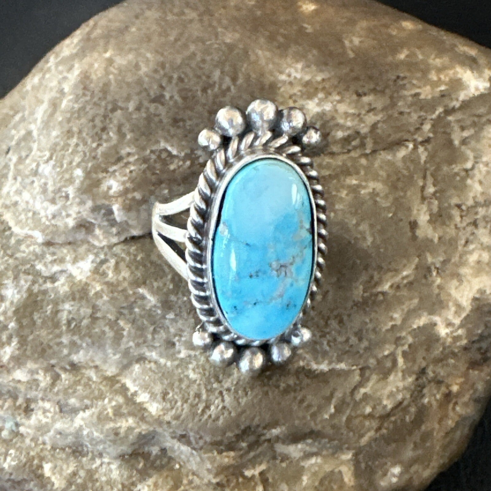 Blue Kingman Turquoise Native American Navajo Sterling Silver Ring Size 6 18594