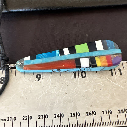 Santo Domingo Turquoise Spiny Adjustable Cord Necklace Inlay Pendant 3” 18476