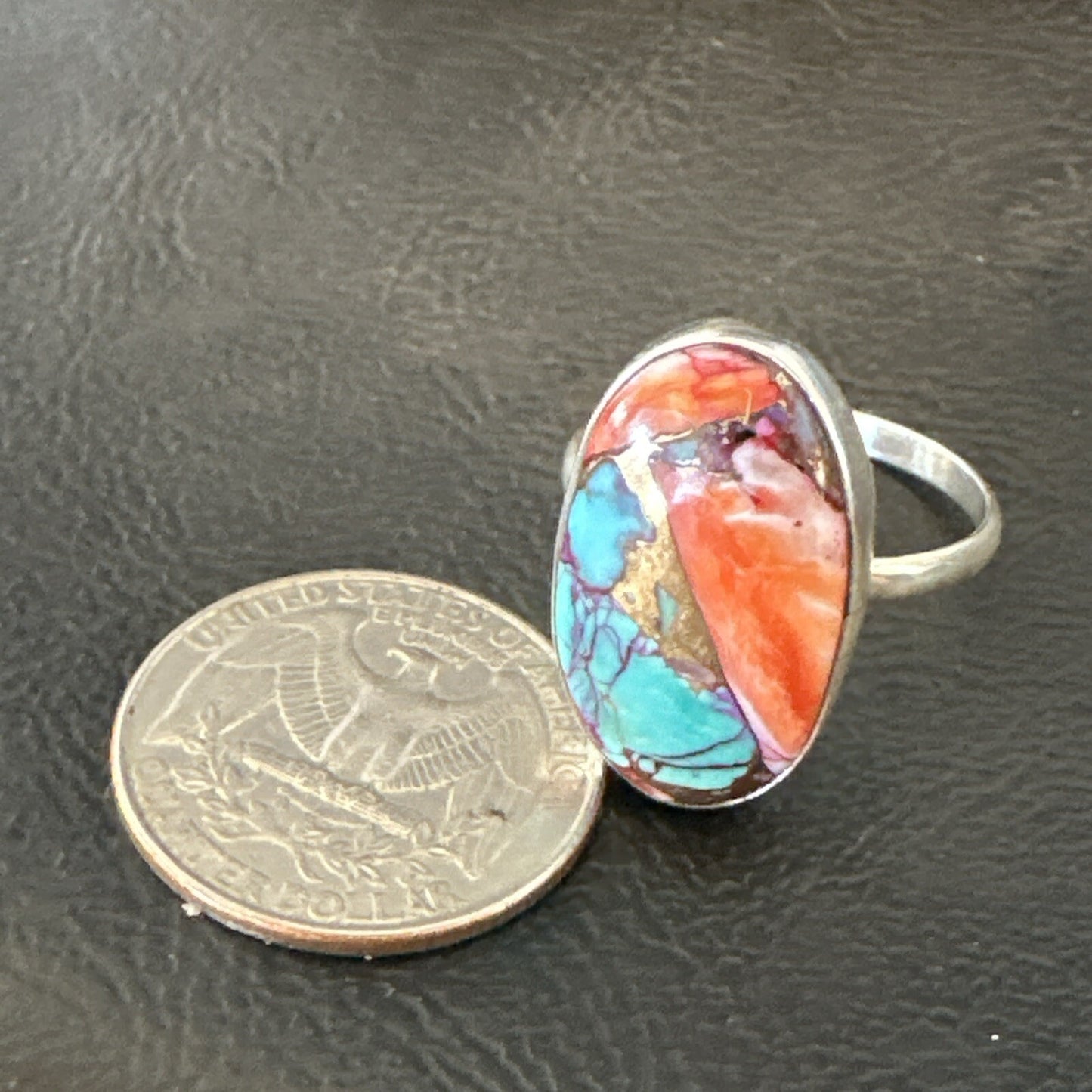 Blue Turquoise Spiny Oyster Southwestern Sterling Silver Ring Size 11 18457