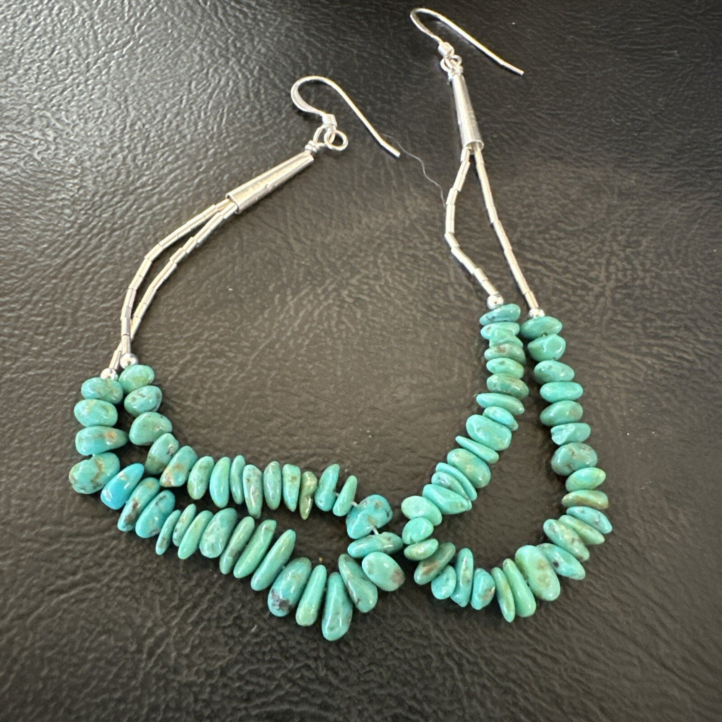 Long Blue Turquoise Nugget Bead Sterling Silver Beads Navajo Earrings 3” 18096