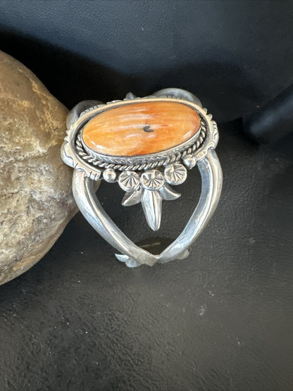 Orange Spiny Oyster Navajo Sterling Silver Cuff Bracelet 17703