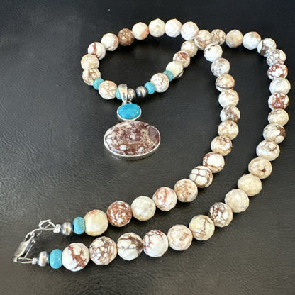 Mens Women Navajo Sterling Silver Wild Horse Turquoise Necklace Pendant 20”18323