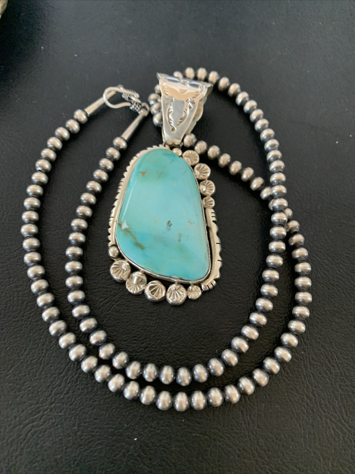 Mens Royston Turquoise Pendant Navajo Pearls Sterling Silver Necklace 02111N