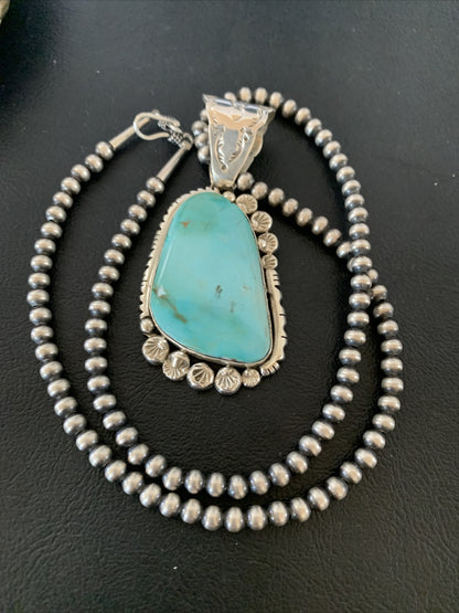 Mens Royston Turquoise Pendant Navajo Pearls Sterling Silver Necklace 02111N