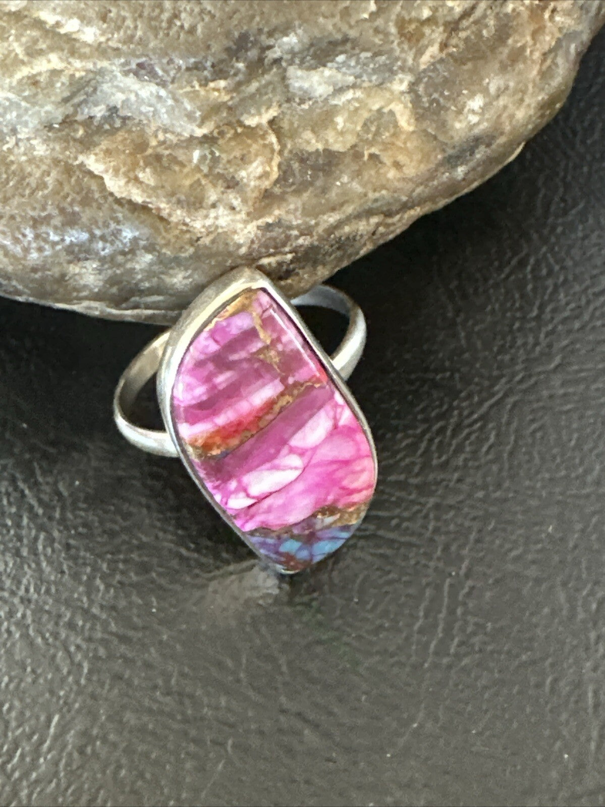 Blue Turquoise Purple Spiny Oyster Navajo Sterling Silver Ring Size 10 18202